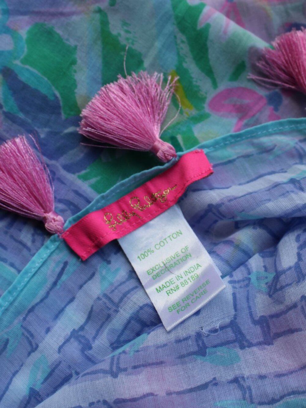 lilly pulitzer resort scarf pink tassel lattice greek key wrap shawl sarong - Picture 10 of 10